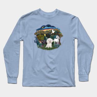 Bichon Frise and Unicorn in a Magical Forest Long Sleeve T-Shirt